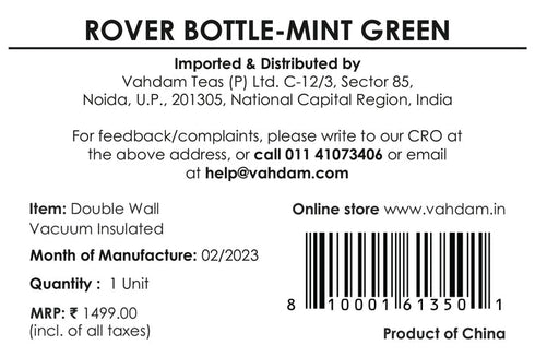 Vahdam Tea Rover Bottle Insulated Mint Green